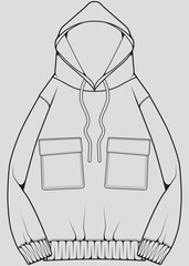 Hoodie oversized outline drawing vector, hoodie oversized in a sketch style, trainers template outline, vector Illustration  © asiah
