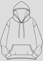Hoodie oversized outline drawing vector, hoodie oversized in a sketch style, trainers template outline, vector Illustration  © asiah