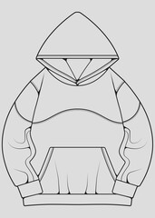 Hoodie oversized outline drawing vector, hoodie oversized in a sketch style, trainers template outline, vector Illustration
