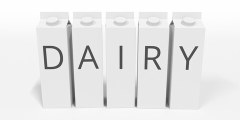 Cartons with DAIRY text. 3D rendering