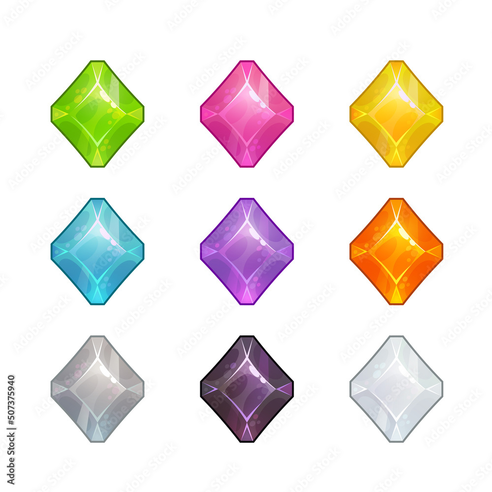 Wall mural Cartoon polygonal crystal assets for game design.