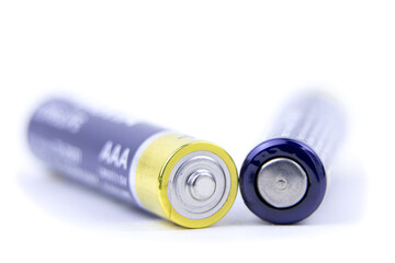 Alkaline batteries isolated on a white background. Battery type AAA isolated