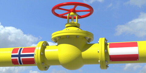 NORWAY AUSTRIA oil or gas transportation concept, pipe with valve. 3D rendering