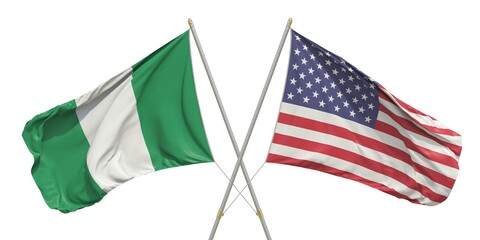 Flags of the USA and Nigeria on white background. 3D rendering