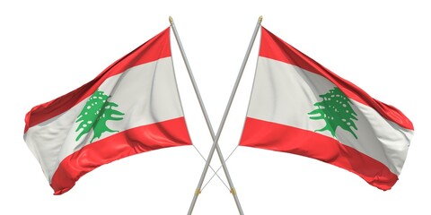 Isolated flags of Lebanon on white background. 3D rendering