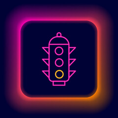 Glowing neon line Traffic light icon isolated on black background. Colorful outline concept. Vector