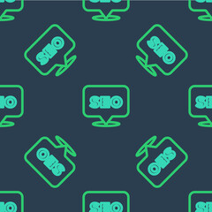 Line SEO optimization icon isolated seamless pattern on blue background. Vector