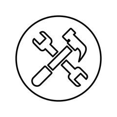 Hammer, tools, hand outline icon. Line art design.