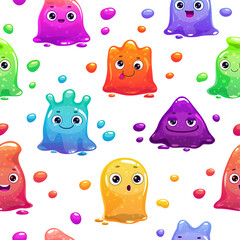 Seamless pattern with funny cute jelly monsters