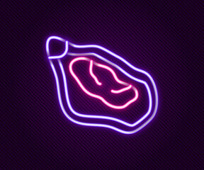 Glowing neon line Mussel icon isolated on black background. Fresh delicious seafood. Colorful outline concept. Vector