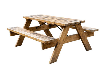 Modern outdoor wooden large bench with a table. isolated.
