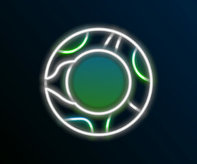 Glowing neon line Rubber swimming ring icon isolated on black background. Life saving floating lifebuoy for beach, rescue belt for saving people. Colorful outline concept. Vector