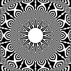 Abstract decorative black and white circle pattern.