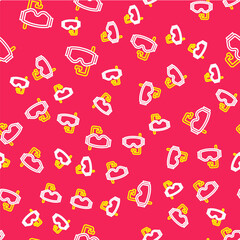 Line Diving mask icon isolated seamless pattern on red background. Extreme sport. Diving underwater equipment. Vector