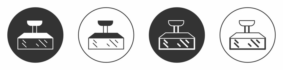 Black Studio light bulb in softbox icon isolated on white background. Shadow reflection design. Circle button. Vector