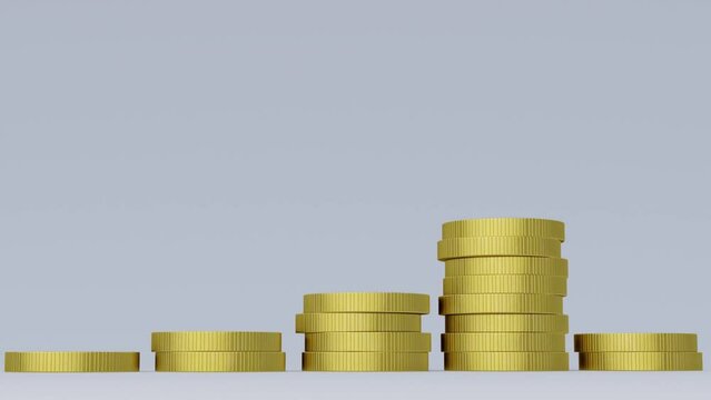 3D rendering animation of some stacks of compounding coins