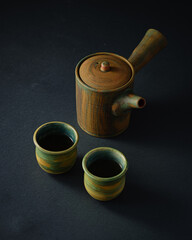 Japanese Asian style teapot and cups, copy space - 507380711