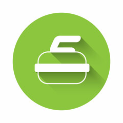 White Stone for curling sport game icon isolated with long shadow background. Sport equipment. Green circle button. Vector