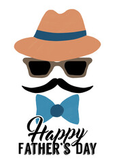 Happy Father's Day poster, Father's Day banner, Greeting card, Hat and  moustache illustration, Dad's Day lettering
