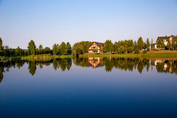 Beautiful summer sunset over the northern lake.