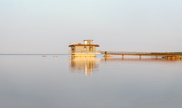 Beautiful summer sunset over the northern lake.