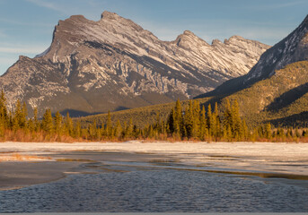 Mountains in the back ground. Vermillion Lakes, Banff National Park, Alberta, Canada