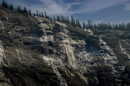 Water Cascading Over Cirrus Mountain Weeping Wall Banff National Park Alberta Canada