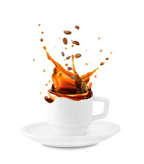 splash of coffee in a white cup