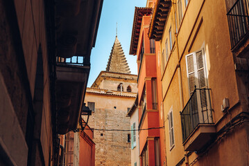 Old narrow street of the Spanish city of Palma de Mallorca