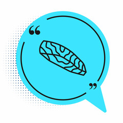 Black line Fish steak icon isolated on white background. Blue speech bubble symbol. Vector