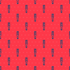 Blue line Paint brush icon isolated seamless pattern on red background. Vector