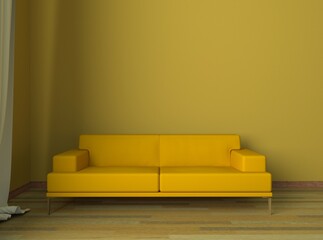 Yellow sofa with plain wall background