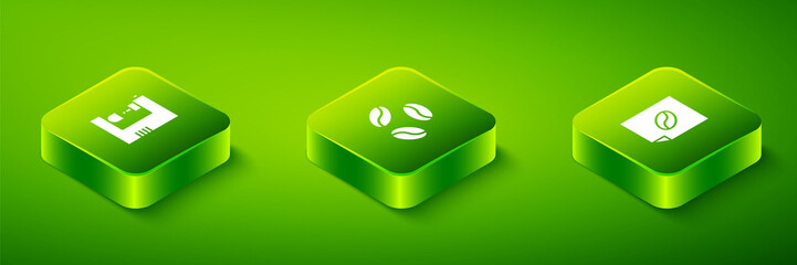 Set Isometric Coffee beans, poster and machine icon. Vector