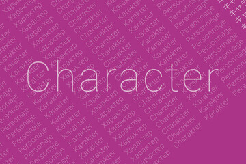 Word Character in languages of world. Logo Character on colorful background