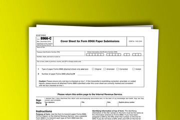 Form 8966-C documentation published IRS USA 42593. American tax document on colored