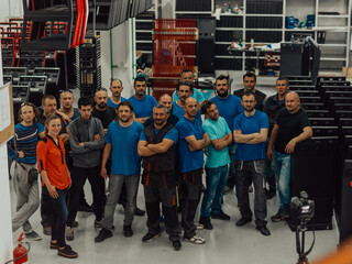 Portrait of Groups diversity workers factory or engineering standing cross arms look confident in an industrial manufacturing factory, Working together, Coordination and Teamwork concept.
