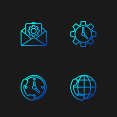 Set line Telephone 24 hours support, , Envelope setting and Time Management. Gradient color icons. Vector