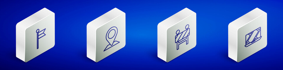 Set Isometric line Location marker, , Road barrier and City map navigation icon. Vector