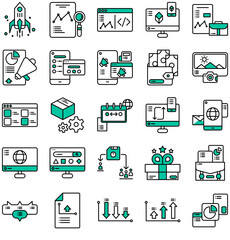 collection of start up icons and business report