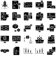collection of start up icons and business report