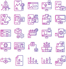 collection of start up icons and business report