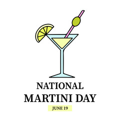 Martini Day typography poster. American National holiday on June 19. Vector template for banner, flyer, label, etc