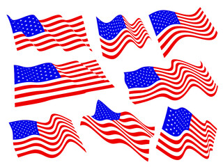 American flags waving set.