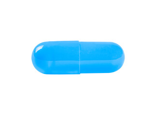 Blue capsule pill isolated on white