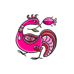 Pink magic bird isolated on white. Art for your design