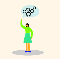 Business development concept illustration, suitable for web design, banner, mobile application, flat design style, idea, girl with liquid bubble and gears
