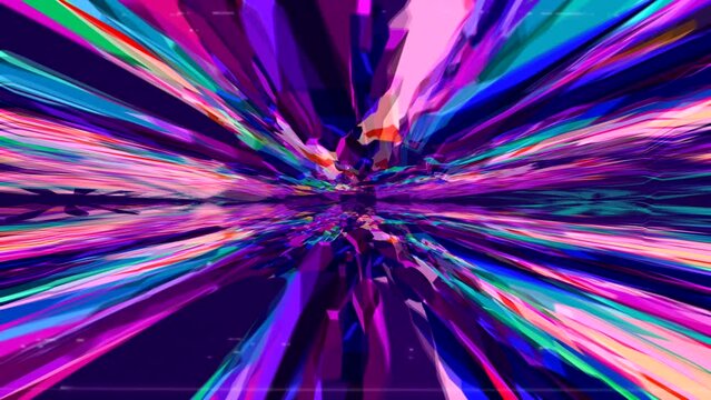 Abstract blue purple energy tunnel background of colorful distorted squares or geometric square. 4K seamless looping motion video.