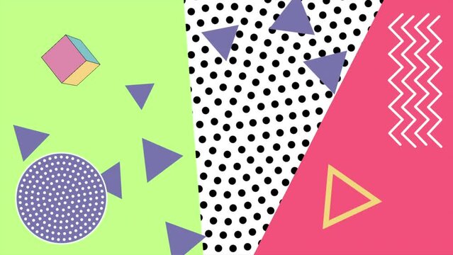 Memphis colorful pattern with dots, zigzag and triangles, motion abstract business and corporate style background