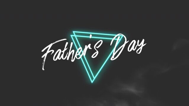 Father Day with neon triangles and smoke on black gradient color, motion holidays, promo and club style background