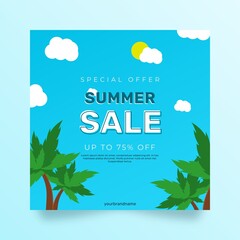 Simple design of summer sales promotion post. Simple vector illustration of summer time.